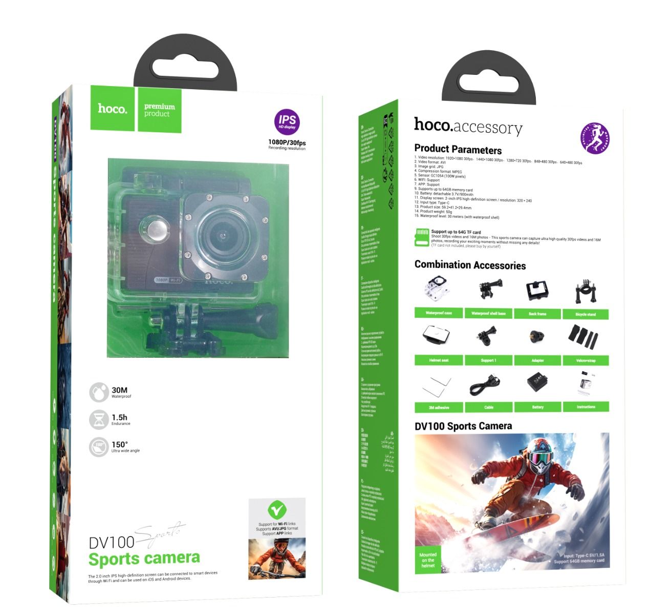 Hoco Action Camera Sports Camera HD Video Recording Waterproof DV100