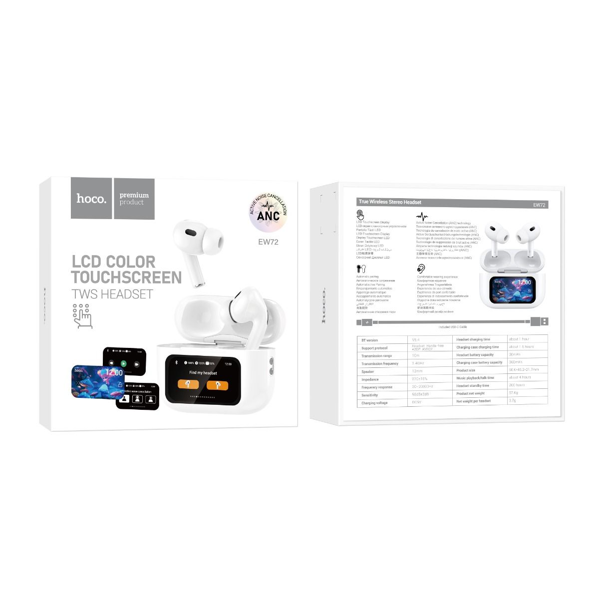 Hoco ANC Touch Screen True Wireless Earbuds Bluetooth Headphones EW72