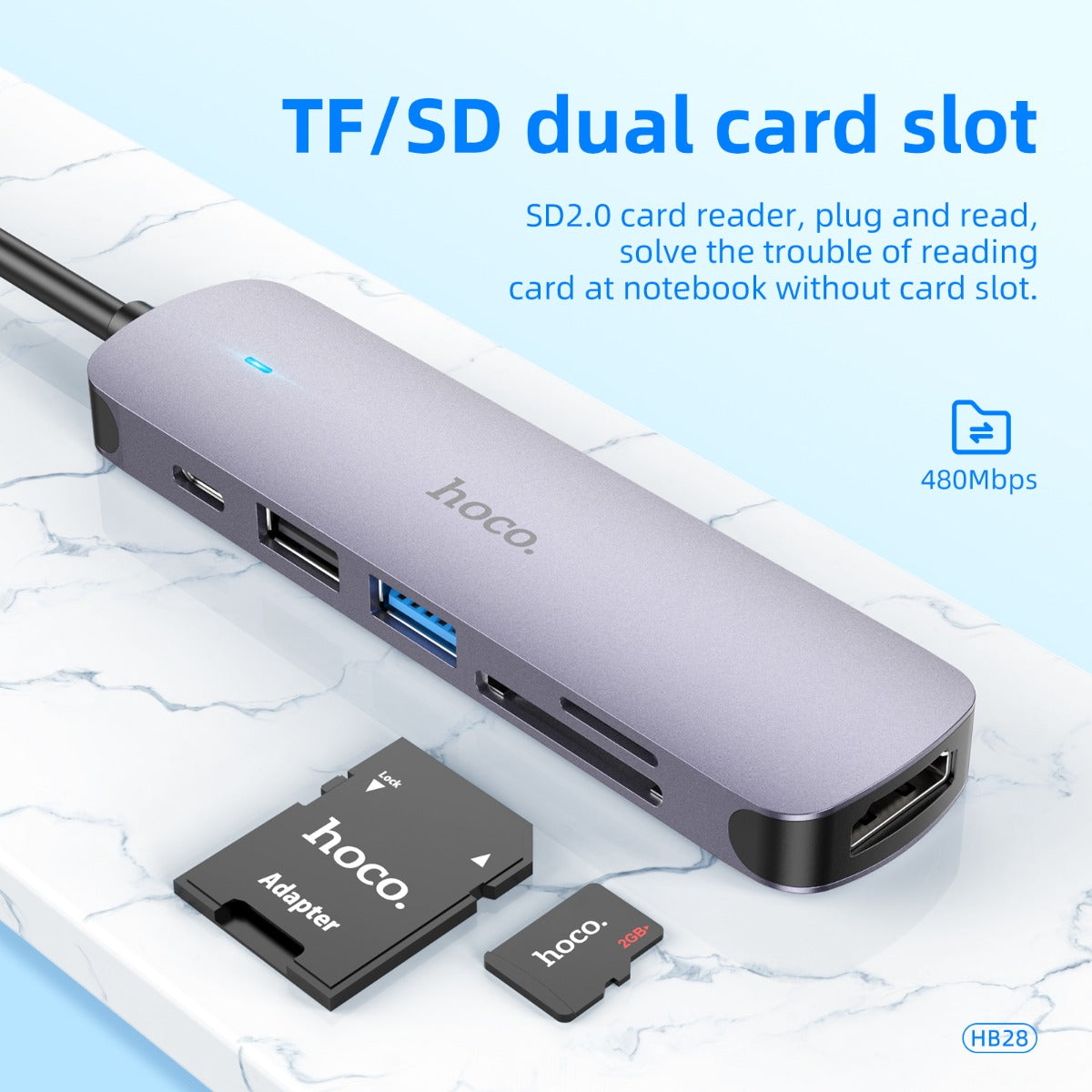 Hoco USB-C Hub HDMI USB 3.0 SD TF PD Fast Charging Multiport Adapter HB28