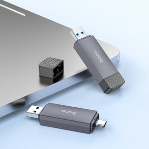 Hoco 2-in-1 USB-A and USB-C 3.0 Memory Card Reader for Laptops and Cameras