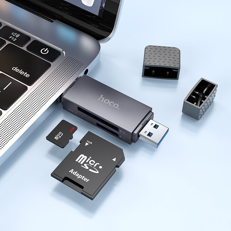 Hoco 2-in-1 USB-A and USB-C 3.0 Memory Card Reader for Laptops and Cameras