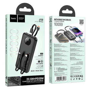 Hoco 10000mAh Power Bank 22.5W PD20W CCC Certified 3 Built-In Cables Fast Charging J132