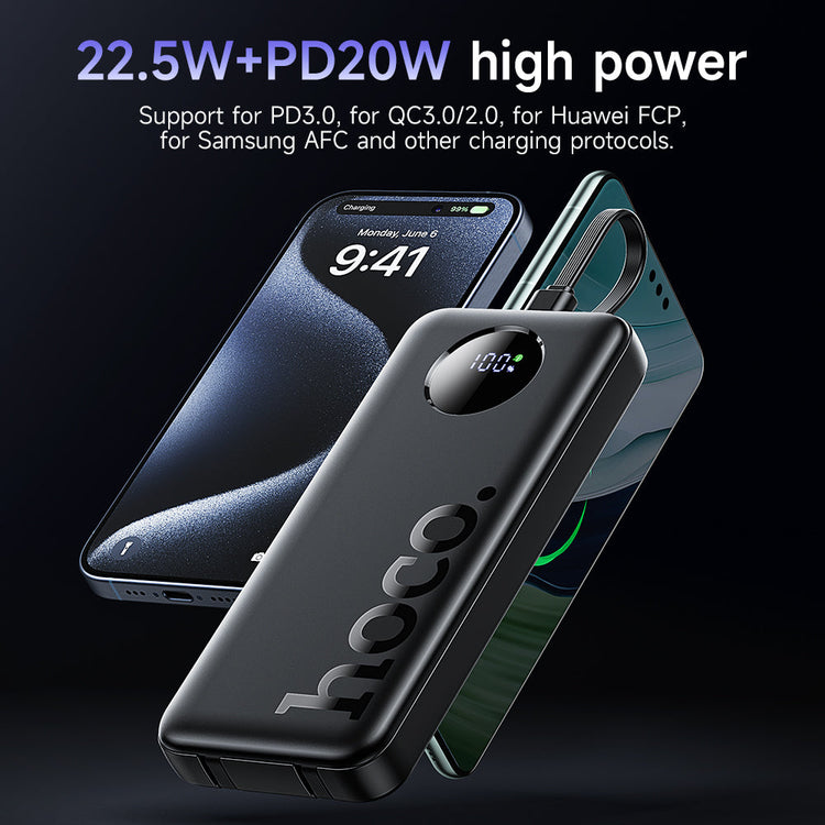 Hoco 10000mAh Power Bank 22.5W PD20W CCC Certified 3 Built-In Cables Fast Charging J132