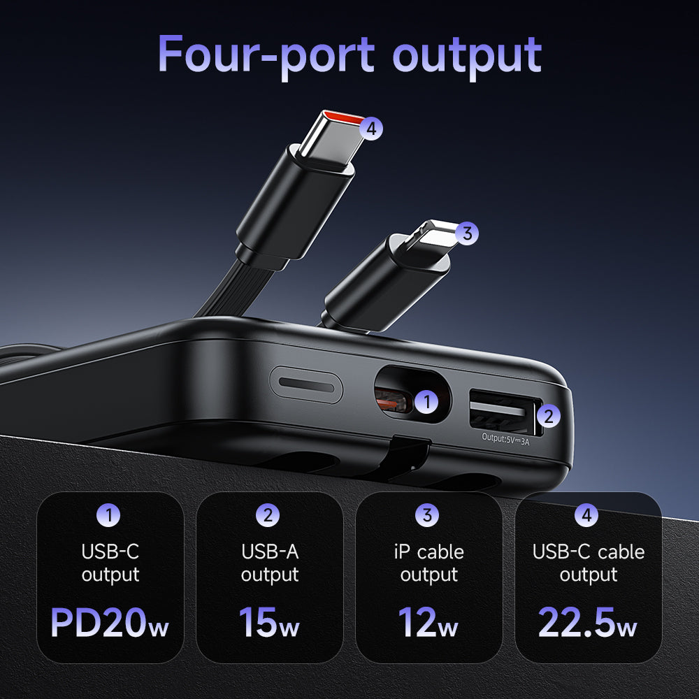 Hoco 10000mAh Power Bank 22.5W PD20W CCC Certified 3 Built-In Cables Fast Charging J132