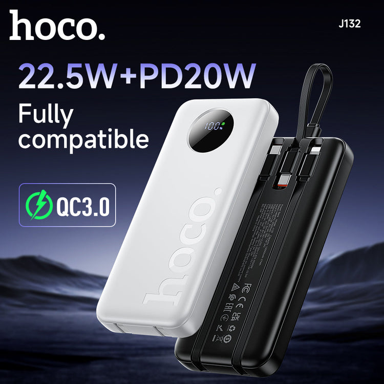 Hoco 10000mAh Power Bank 22.5W PD20W CCC Certified 3 Built-In Cables Fast Charging J132