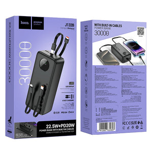 Hoco 30000mAh Power Bank 22.5W PD20W CCC Certified 3 Built-In Cables High Capacity J132B