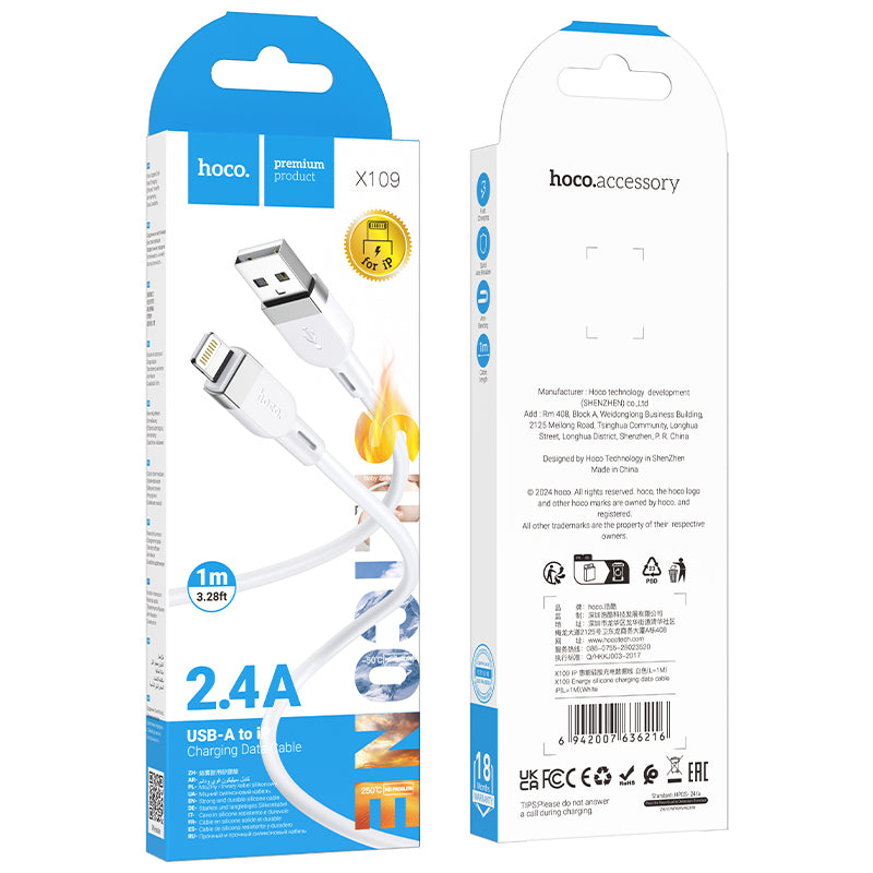 Hoco USB-A to Lightning Cable Silicone Fast Charging Data Cable iPhone 1M X109