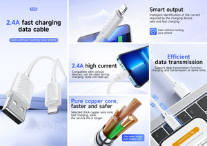 Hoco Lightning Charging Data Cable with 2.4A Fast Charging and Data Sync