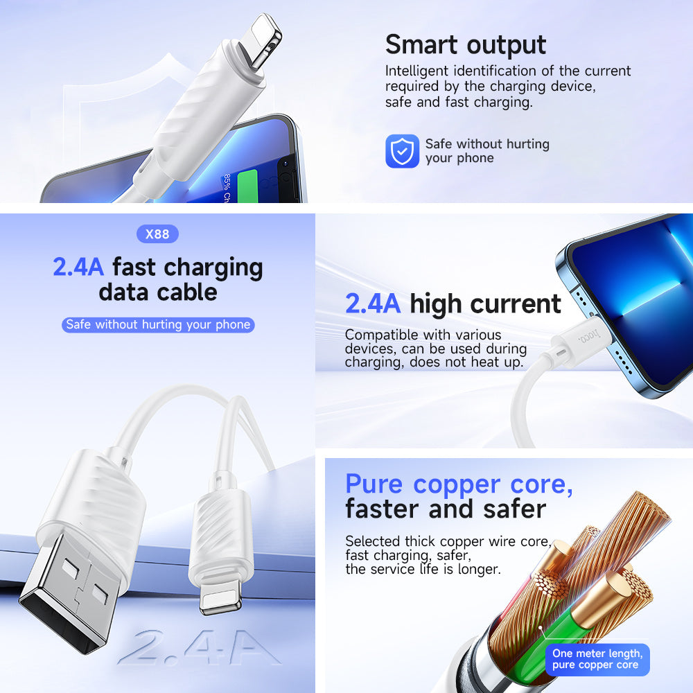 Hoco Lightning Charging Data Cable with 2.4A Fast Charging and Data Sync