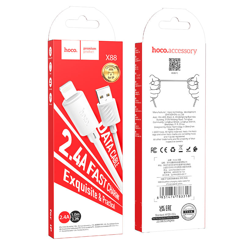 Hoco Lightning Charging Data Cable with 2.4A Fast Charging and Data Sync