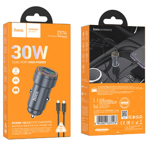 Hoco PD30W QC3.0 Car Charger Set with USB-C to Lightning Charging Cable
