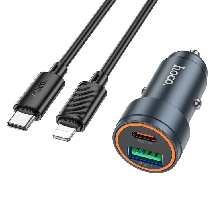 Hoco PD30W QC3.0 Car Charger Set with USB-C to Lightning Charging Cable
