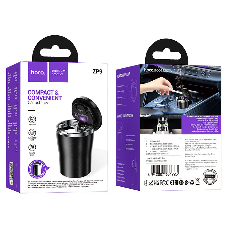 Hoco Solar-Powered Car Ashtray with LED Indicator Light