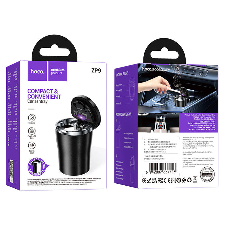 Hoco Solar-Powered Car Ashtray with LED Indicator Light