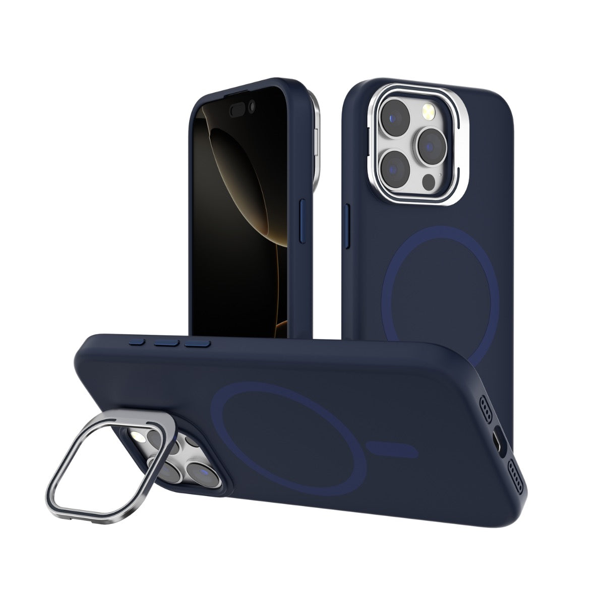 iPhone 16 Plus Blacktech Y2 Liquid Silicone With Camera Stand Case MagSafe Magnetic