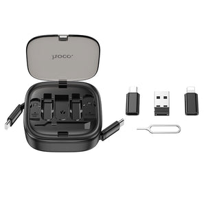 Hoco Retractable Charging Cable Set with USB-C, Lightning and Micro-USB Adapters