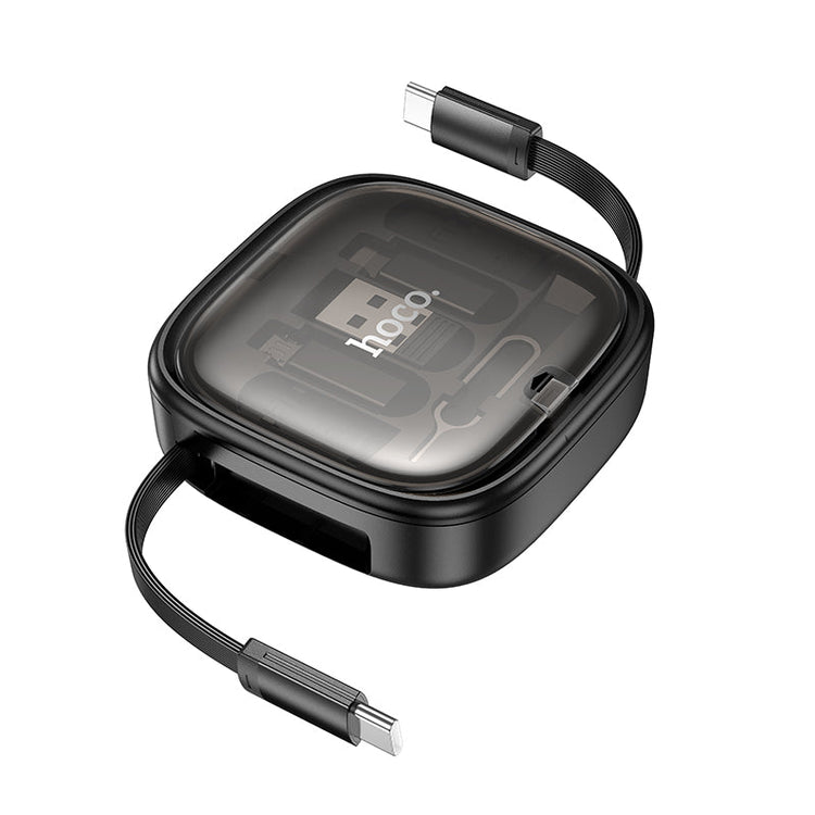 Hoco Retractable Charging Cable Set with USB-C, Lightning and Micro-USB Adapters