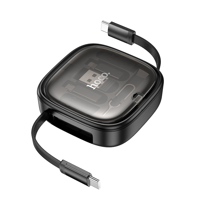 Hoco Retractable Charging Cable Set with USB-C, Lightning and Micro-USB Adapters