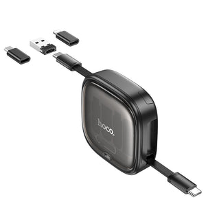 Hoco Retractable Charging Cable Set with USB-C, Lightning and Micro-USB Adapters