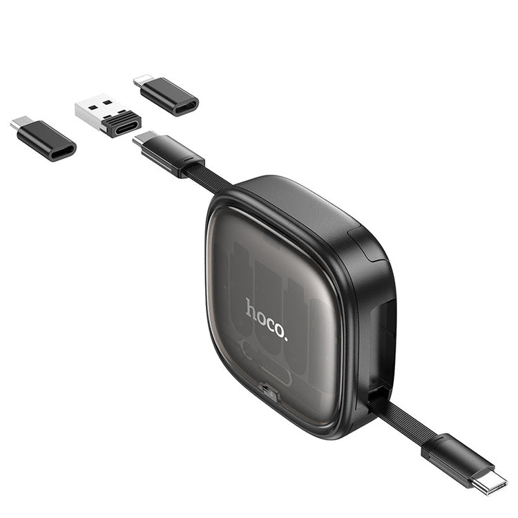 Hoco Retractable Charging Cable Set with USB-C, Lightning and Micro-USB Adapters
