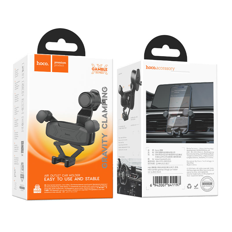 Hoco Gravity Car Phone Holder for Air Vent Auto Clamping 360 Rotation Black H66