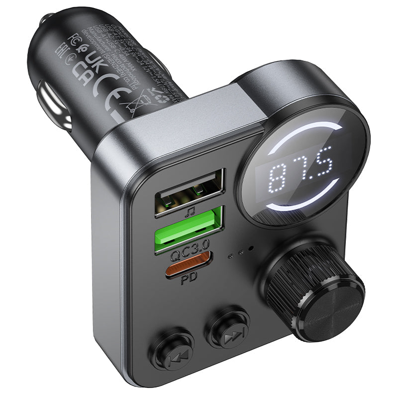 Hoco 48W Dual-Port Car Bluetooth FM Transmitter with PD30W Fast Charging