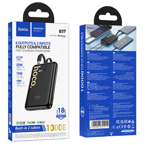 Hoco 10000mAh 22.5W Fast Charging Power Bank with Built-In USB-C and Lightning Cables Q37