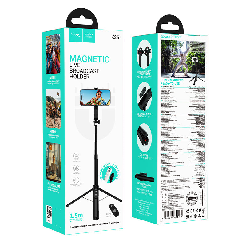 Hoco 2-in-1 Magnetic Selfie Stick and Tripod with Bluetooth Remote Control