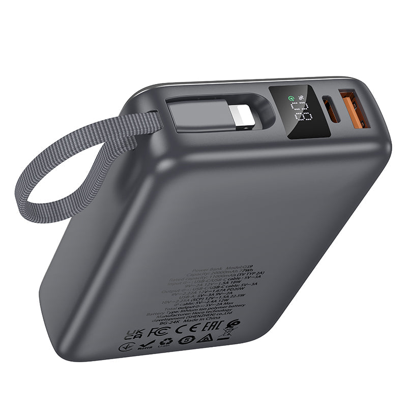Hoco 20000mAh 22.5W PD20W Fast Charging Power Bank with Built-In Cable Q39