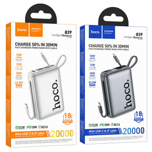 Hoco 20000mAh 22.5W PD20W Fast Charging Power Bank with Built-In Cable Q39