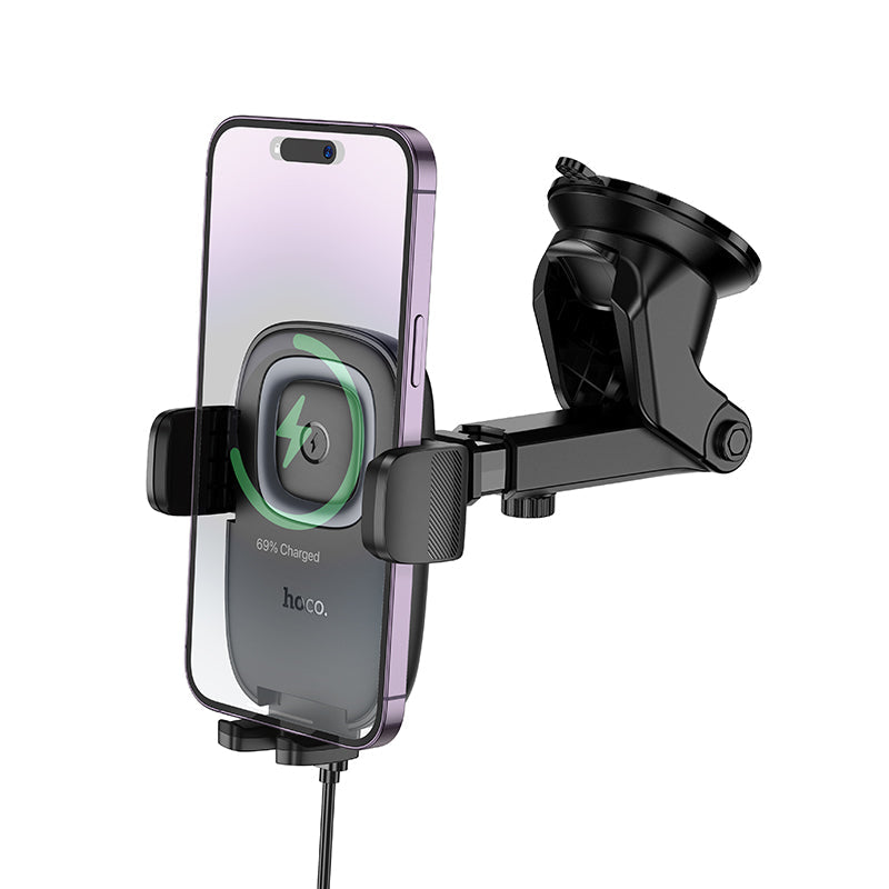 Hoco 15W Wireless Charging Car Phone Holder with Push-Type Clamp Mount
