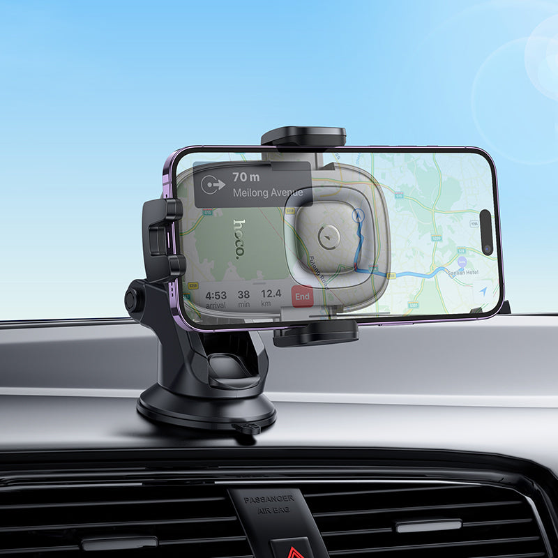 Hoco 15W Wireless Charging Car Phone Holder with Push-Type Clamp Mount