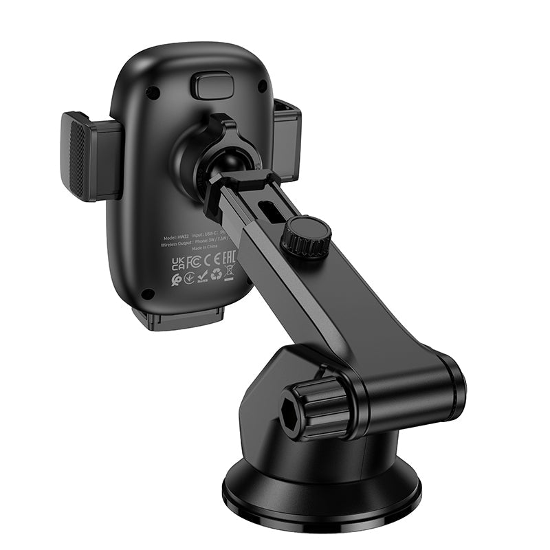 Hoco 15W Wireless Charging Car Phone Holder with Push-Type Clamp Mount