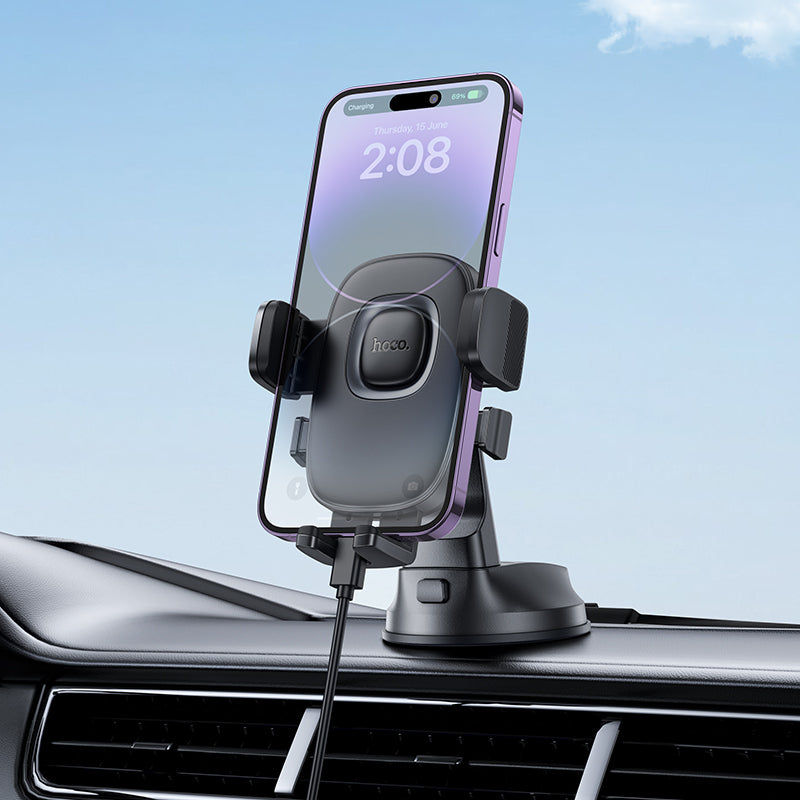 Hoco One Button Release Car Phone Holder for Center Console Black/Metal Grey H76