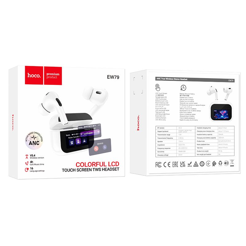 Hoco ANC Wireless Earbuds Bluetooth Headphones Smart Touch Screen EW79