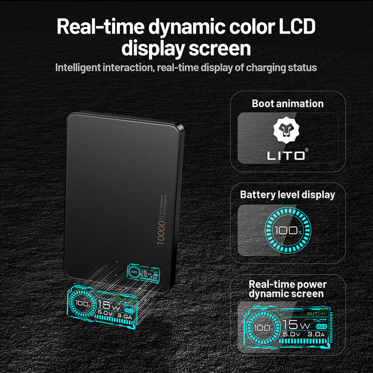 LITO 5000mAh Qi2 15W Magnetic Wireless Power Bank Ultra Thin 5 in 1 MagSafe Display LP07