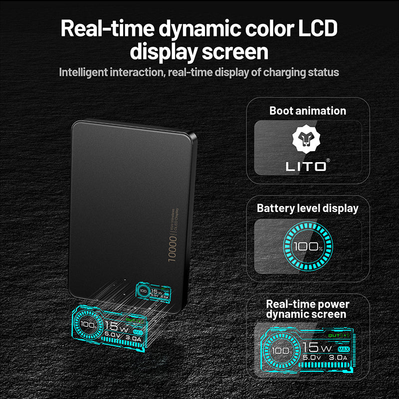 LITO 5000mAh Qi2 15W Magnetic Wireless Power Bank Ultra Thin 5 in 1 MagSafe Display LP07