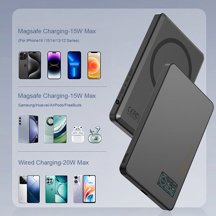 LITO 5000mAh Qi2 15W Magnetic Wireless Power Bank Ultra Thin 5 in 1 MagSafe Display LP07