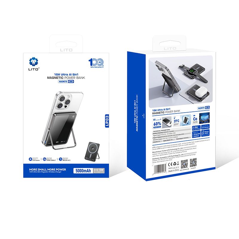 LITO 5000mAh Qi2 15W Magnetic Power Bank 5in1 MagSafe Compatible Fast Charging LP03