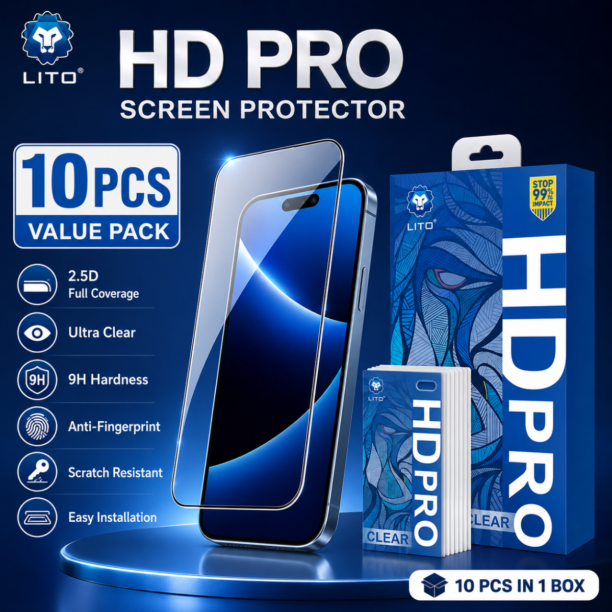 LITO iPhone Duo HD Clear Tempered Glass Screen Protector 10 Pack