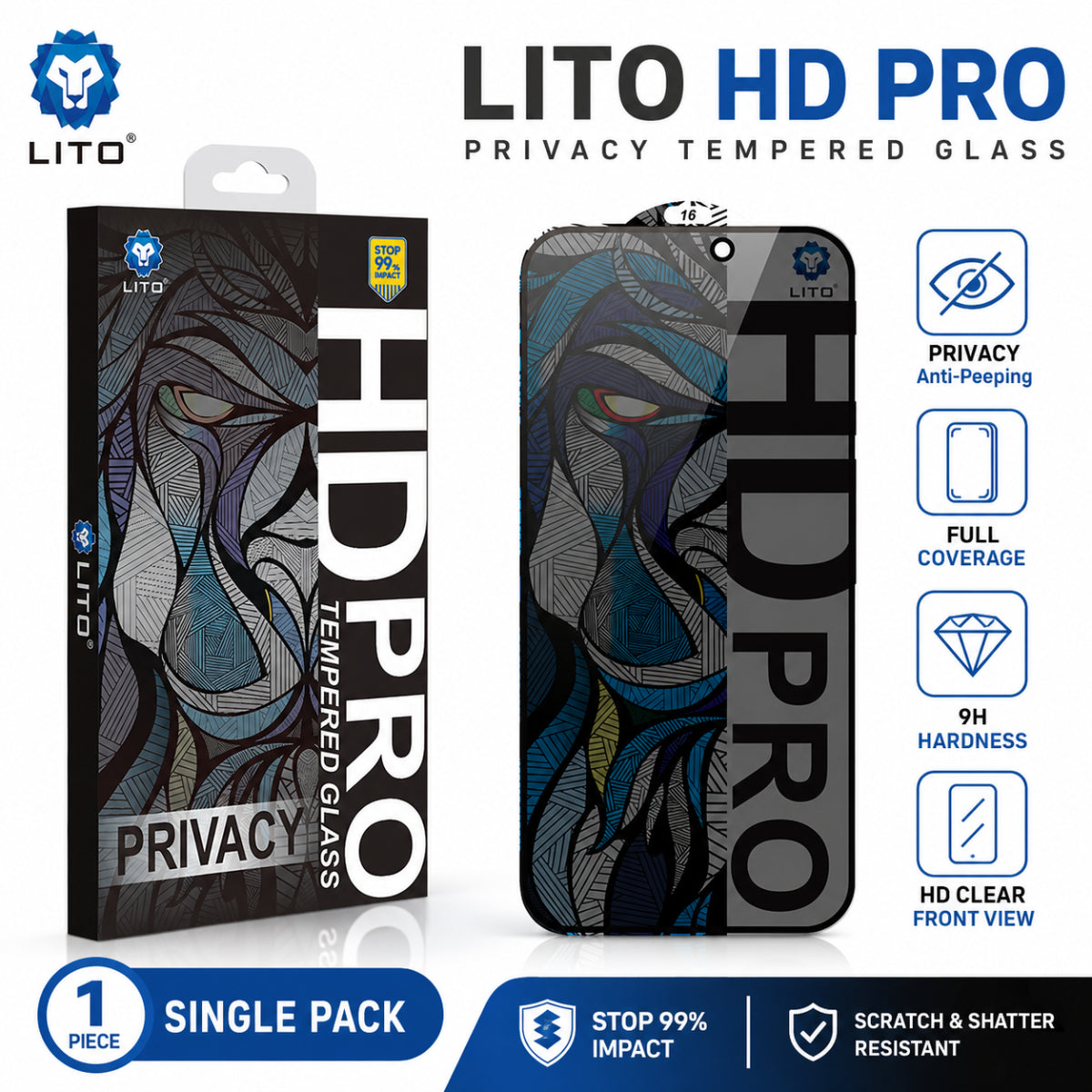 LITO iPhone 16 Pro Max Privacy Tempered Glass Full Screen Protector