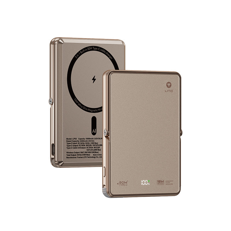 LITO 5000mAh Qi2 15W MagSafe Magnetic Power Bank with 5-in-1 Charging