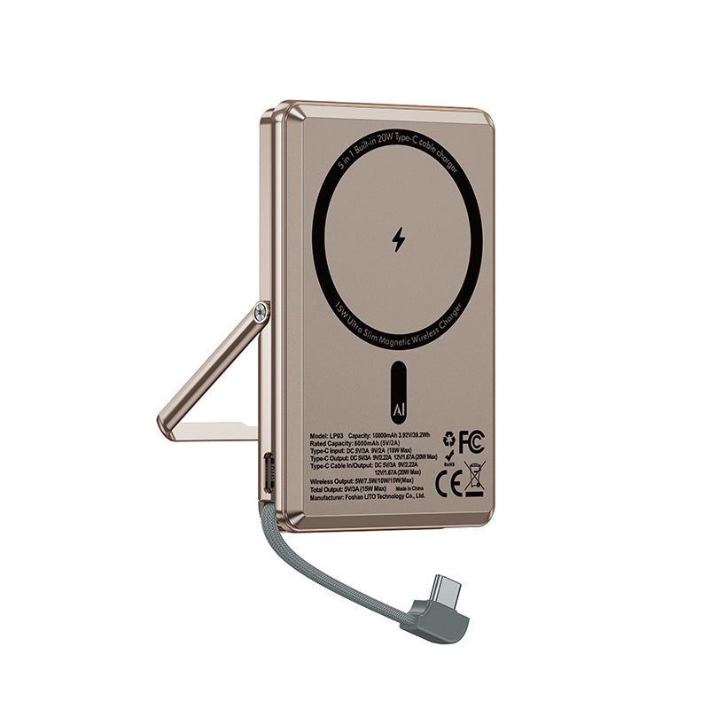 LITO 5000mAh Qi2 15W MagSafe Magnetic Power Bank with 5-in-1 Charging