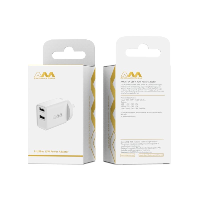 Australian Mobile 12W USB-A Charger Fast Charging Power Adapter AMC03