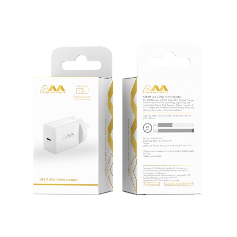 Australian Mobile 20W USB-C Charger Fast Charging Power Adapter AMC04