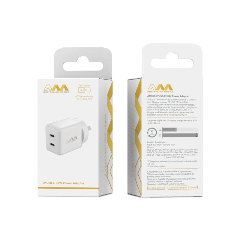 Australian Mobile 35W Dual USB-C Charger Fast Charging Power Adapter AMC05