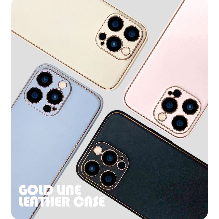 Blacktech iPhone 17 Leather Gold Line Protective Case