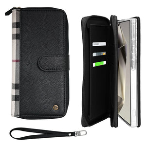 Simply Roar Samsung Galaxy S25 VERA Check Pattern Zipper Diary Wallet Case