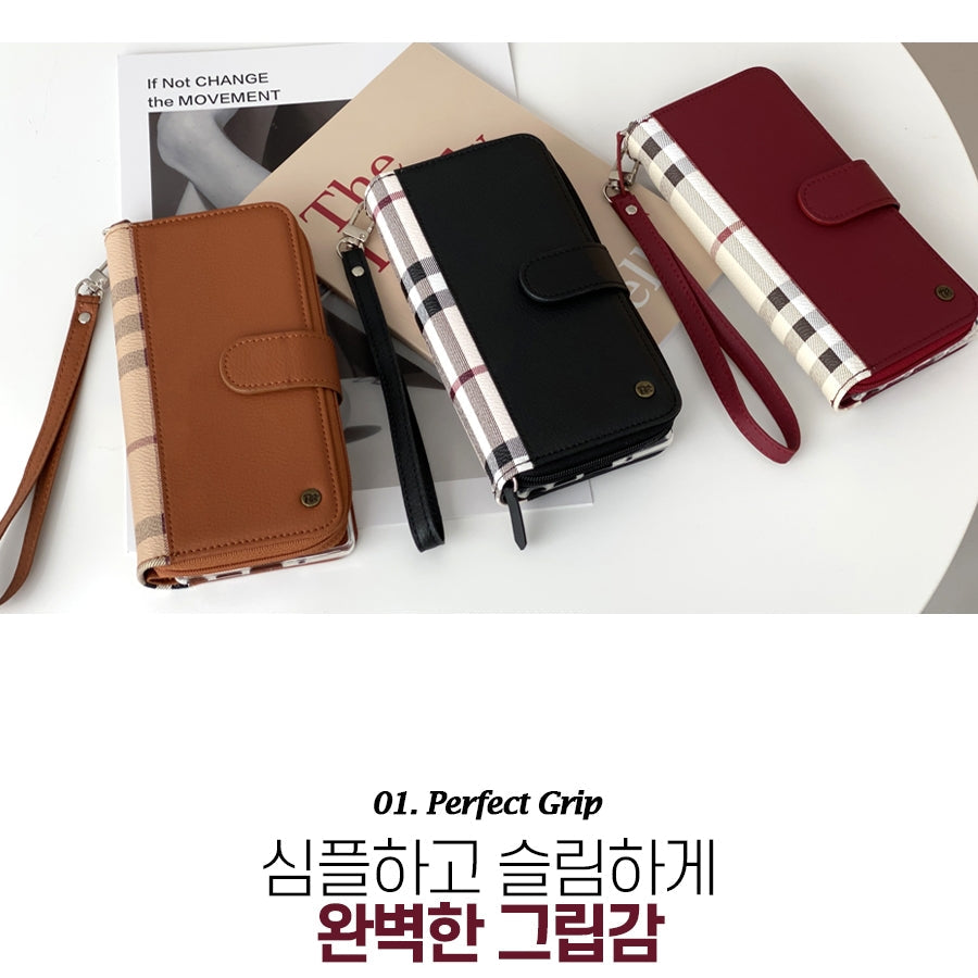 Simply Roar Samsung Galaxy S24 VERA Check Pattern Zipper Diary Wallet Case