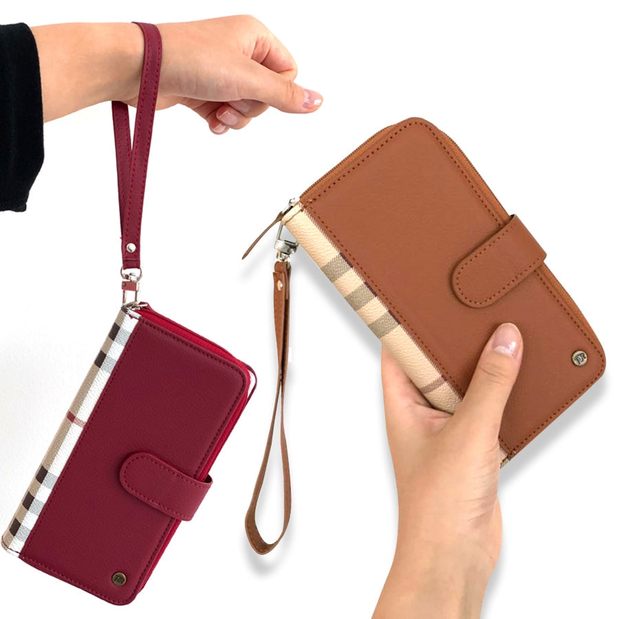 Simply Roar Samsung Galaxy S24 VERA Check Pattern Zipper Diary Wallet Case